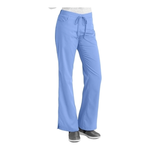 Grey's Anatomy Riley 5-Pocket Mid-Rise Flared Leg Scrub Pant Ceil Blue Sz Large - Picture 2 of 11